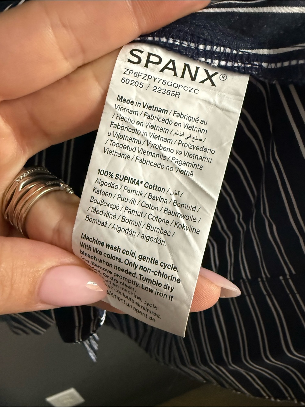 SPANX • Poplin smocked mini shirt dress - Navy and White Striped - Medium - Picture 9 of 10
